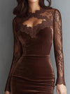 Long-Sleeve Velvet Lace Bodycon Dress thumbnail