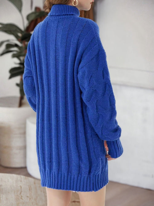 Customer styling Cable-Knit Turtleneck Sweater Dress