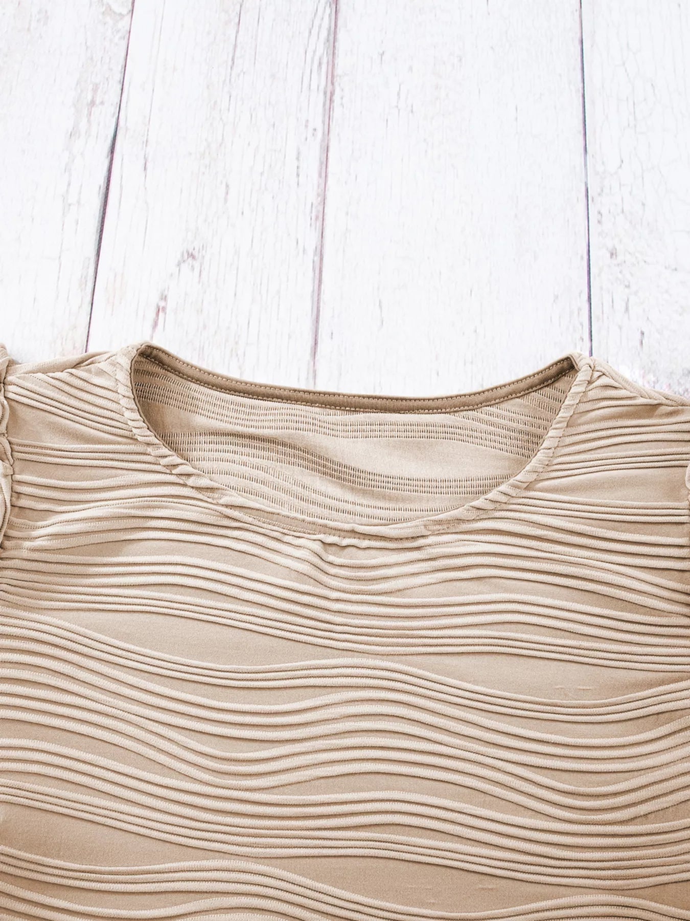 Casual Wavy Textured Ruffle Sleeve Top - MegaSuperStar