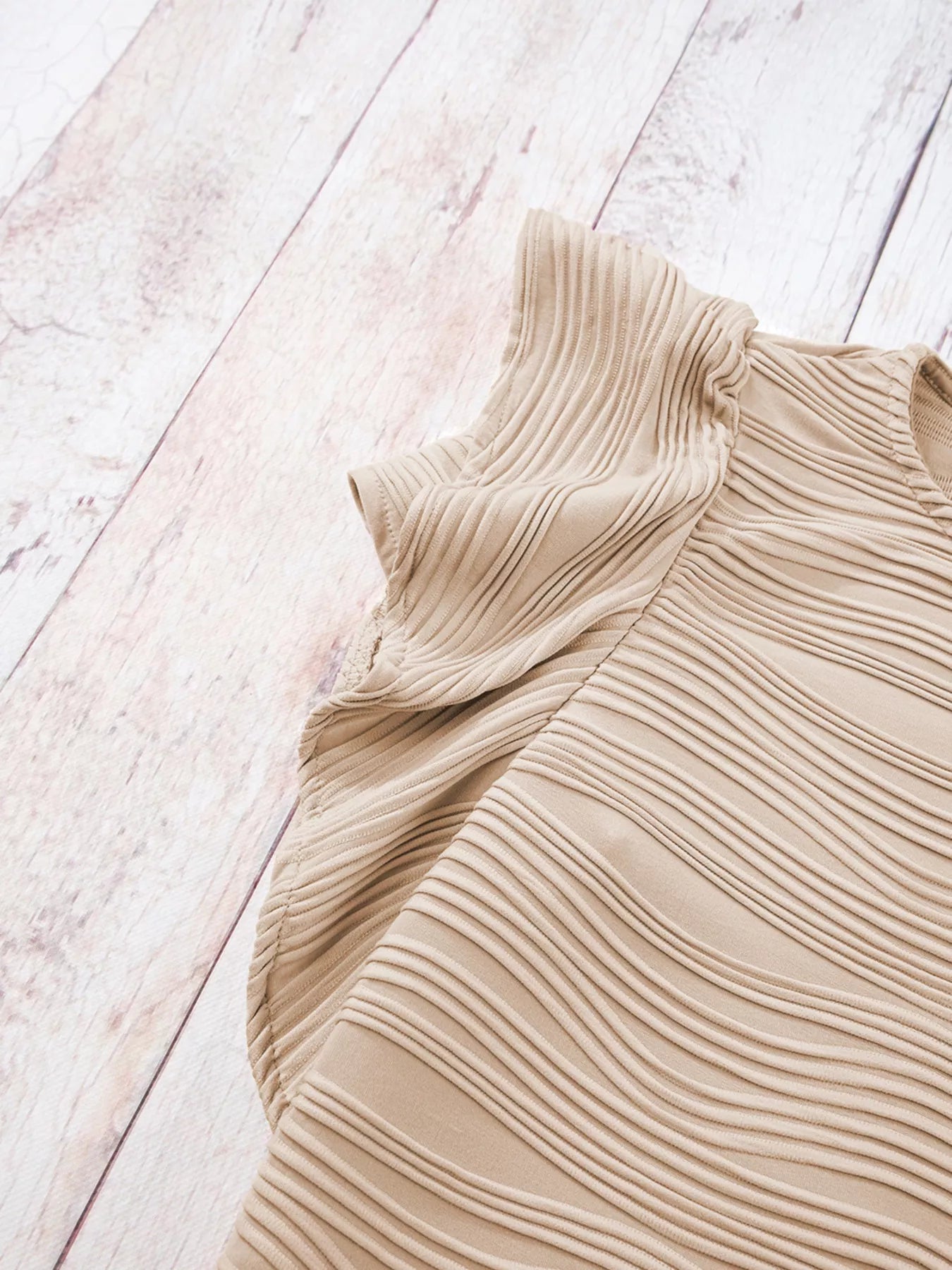 Casual Wavy Textured Ruffle Sleeve Top - MegaSuperStar