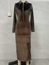 Velvet Zip-Front Slit Midi Dress thumbnail