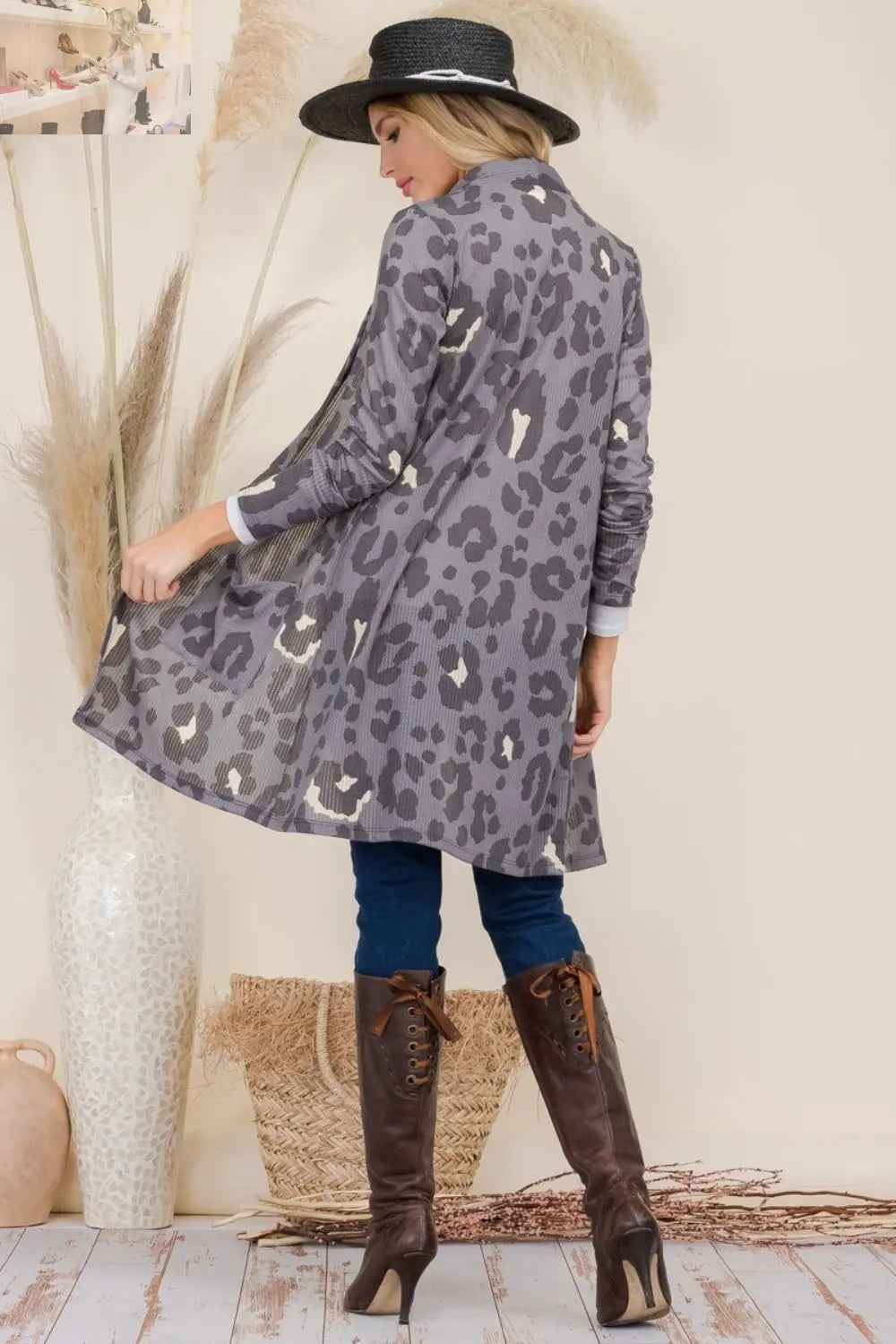 Celeste Full Size Leopard Print Cardigan - Open Front Contrast Design - MegaSuperStar