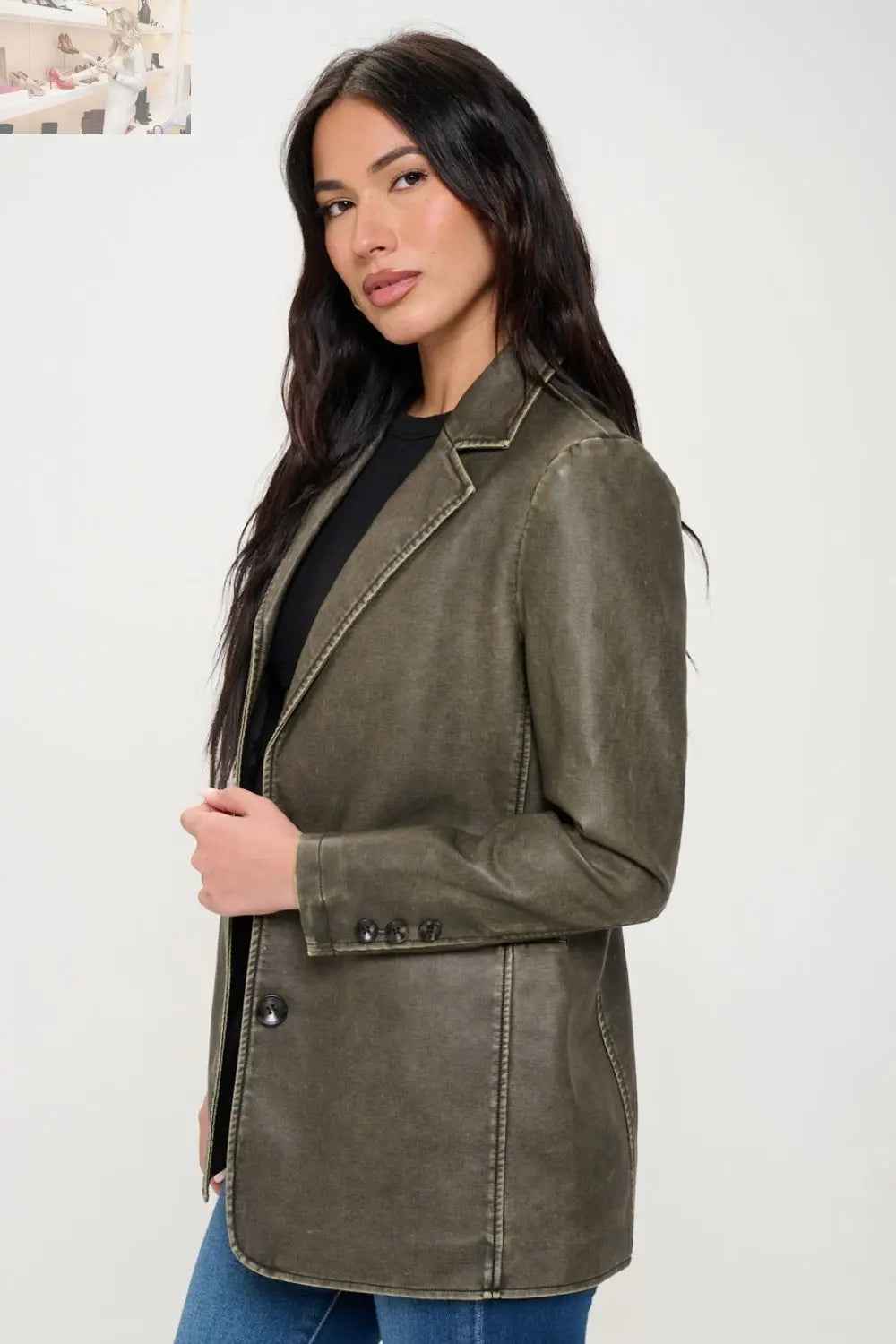 Coalition LA Single - Breasted Vegan Leather Blazer - MegaSuperStar
