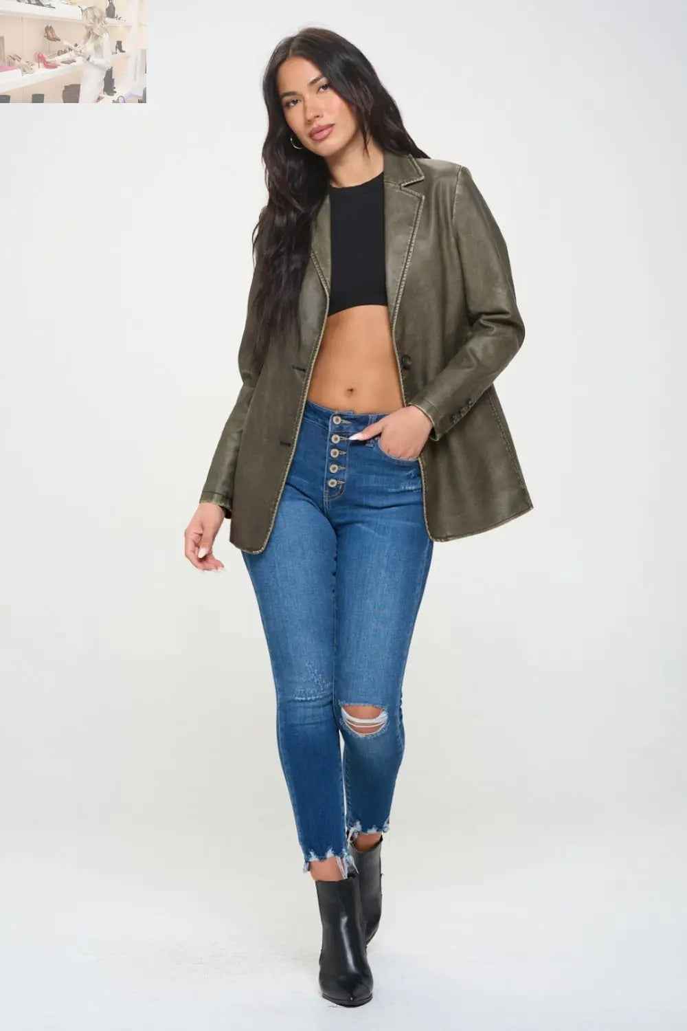 Coalition LA Single - Breasted Vegan Leather Blazer - MegaSuperStar