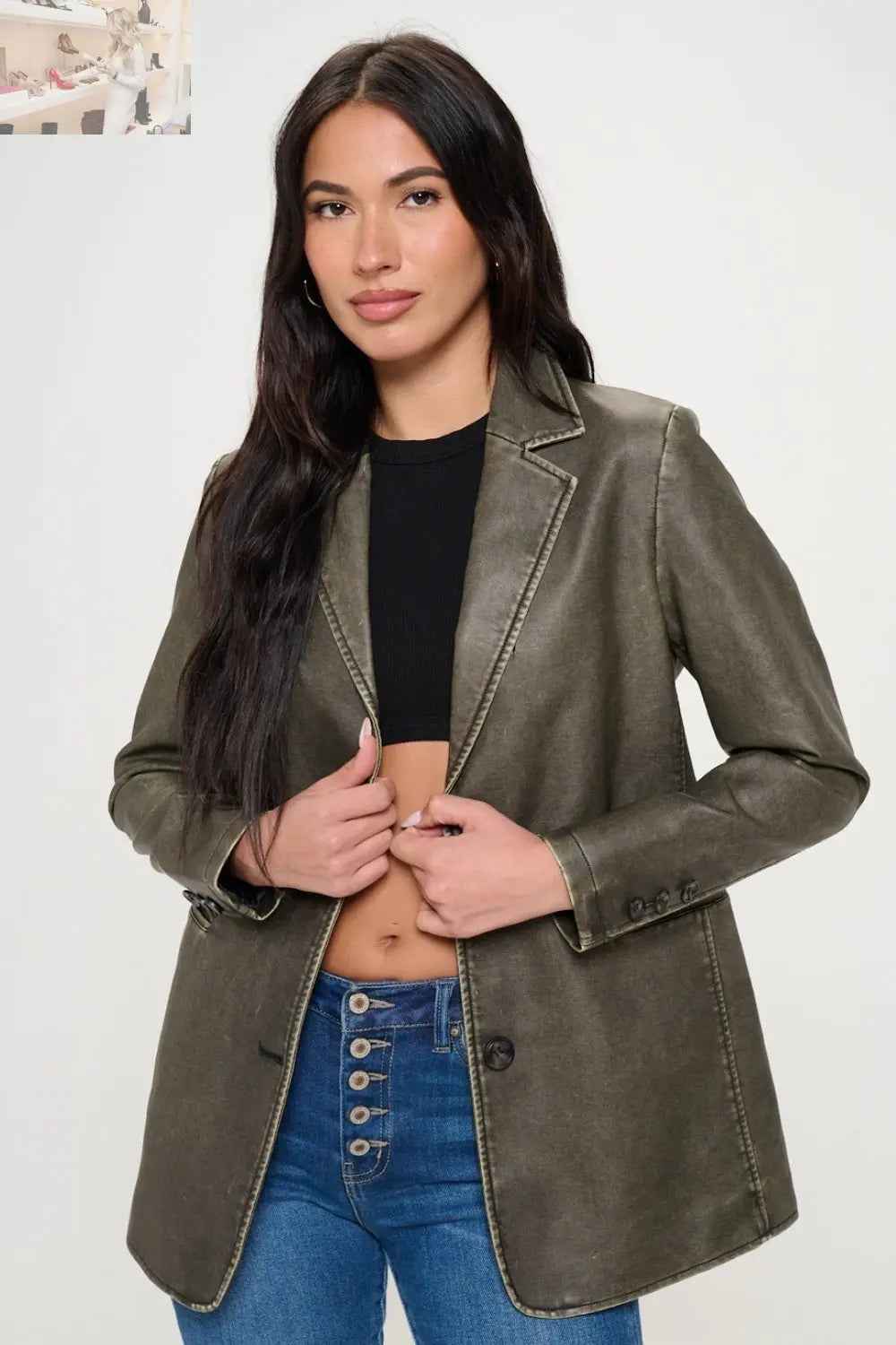 Coalition LA Single - Breasted Vegan Leather Blazer - MegaSuperStar