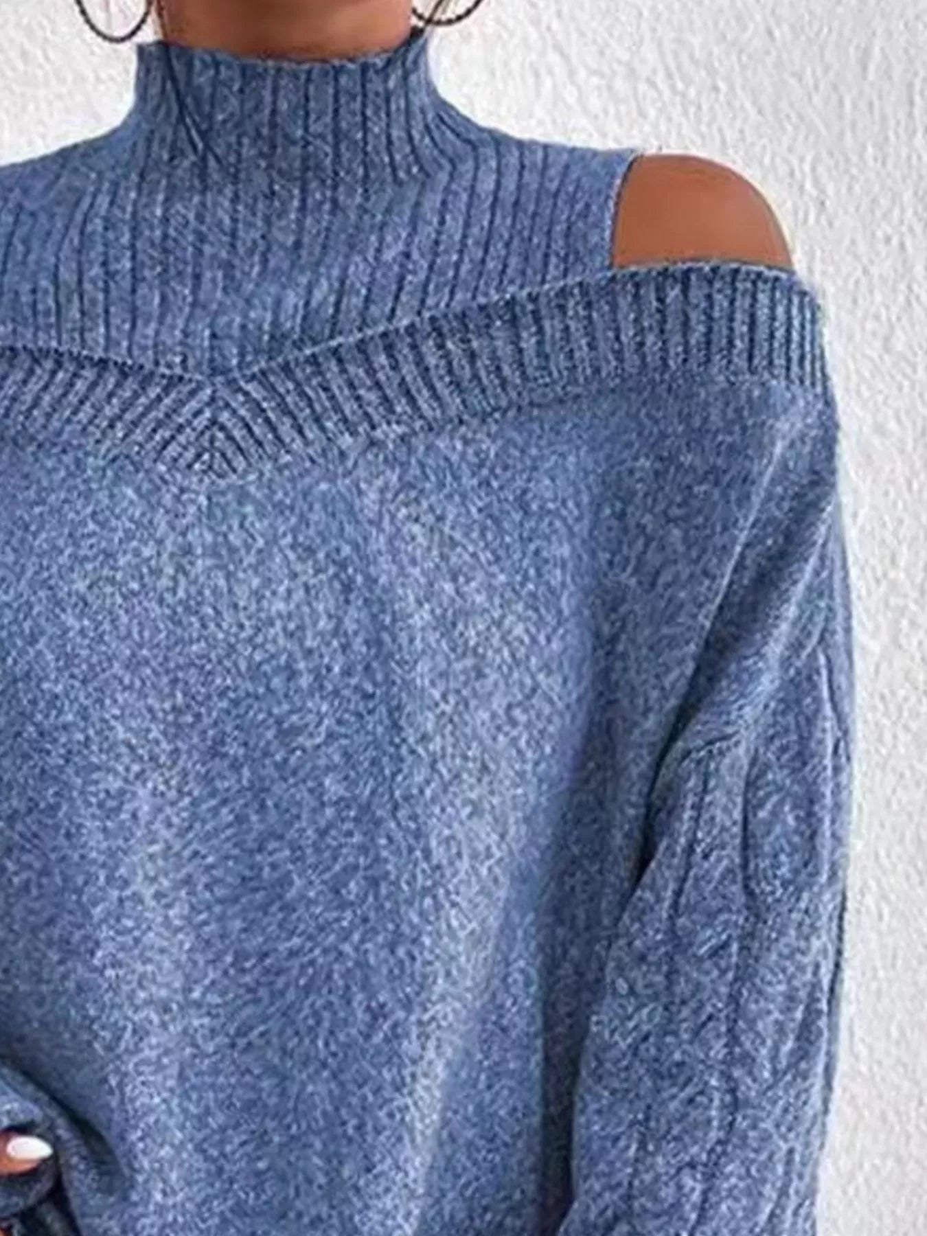 Cold Shoulder Turtleneck Sweater - MegaSuperStar