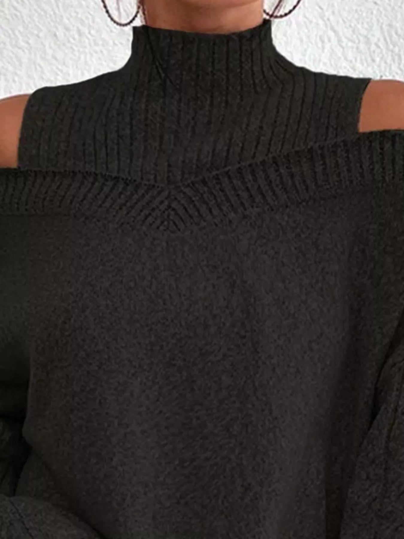 Cold Shoulder Turtleneck Sweater - MegaSuperStar