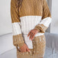 Color Block Cable Knit Sweater Dress with Textured Pattern - MegaSuperStar