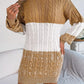 Color Block Cable Knit Sweater Dress with Textured Pattern - MegaSuperStar