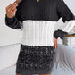 Color Block Cable Knit Sweater Dress with Textured Pattern - MegaSuperStar