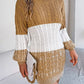 Color Block Cable Knit Sweater Dress with Textured Pattern - MegaSuperStar