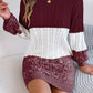 Color Block Cable Knit Sweater Dress with Textured Pattern - MegaSuperStar