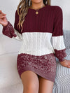 ✨ Color Block Sweater Dress with Textured Cable Knit Pattern ✨ thumbnail