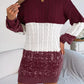 Color Block Cable Knit Sweater Dress with Textured Pattern - MegaSuperStar