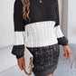 Color Block Cable Knit Sweater Dress with Textured Pattern - MegaSuperStar