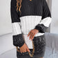 Color Block Cable Knit Sweater Dress with Textured Pattern - MegaSuperStar
