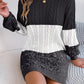 Color Block Cable Knit Sweater Dress with Textured Pattern - MegaSuperStar