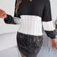 Color Block Cable Knit Sweater Dress with Textured Pattern - MegaSuperStar