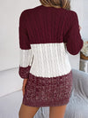 ✨ Color Block Sweater Dress with Textured Cable Knit Pattern ✨ thumbnail