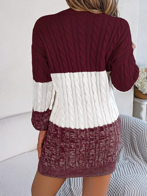 Customer styling ✨ Color Block Sweater Dress with Textured Cable Knit Pattern ✨