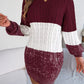 Color Block Cable Knit Sweater Dress with Textured Pattern - MegaSuperStar