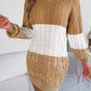 Color Block Cable Knit Sweater Dress with Textured Pattern - MegaSuperStar