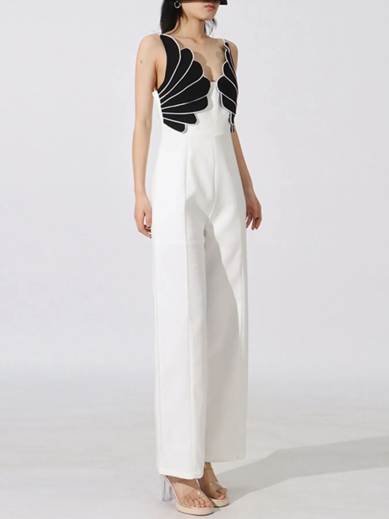 Contrast Sleeveless Wide - Leg Jumpsuit - MegaSuperStar