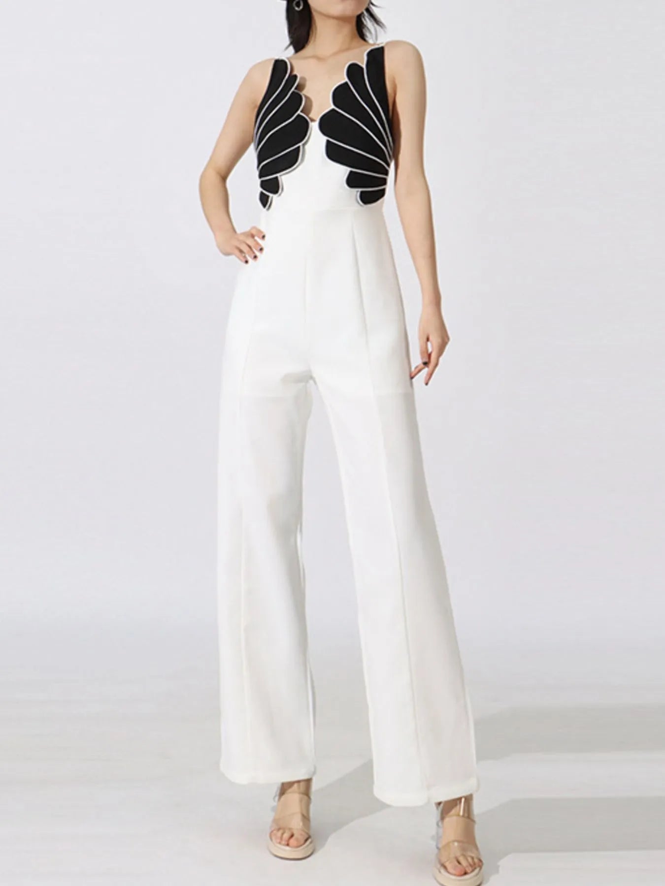 Contrast Sleeveless Wide - Leg Jumpsuit - MegaSuperStar