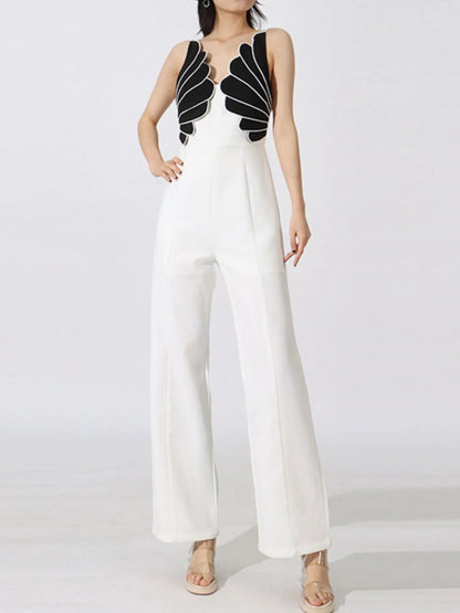 Contrast Sleeveless Wide - Leg Jumpsuit - MegaSuperStar