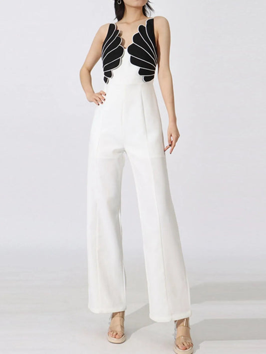 Contrast Sleeveless Wide - Leg Jumpsuit - MegaSuperStar