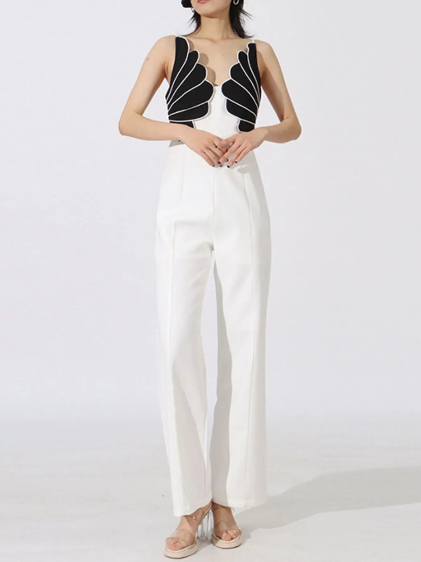 Contrast Sleeveless Wide - Leg Jumpsuit - MegaSuperStar