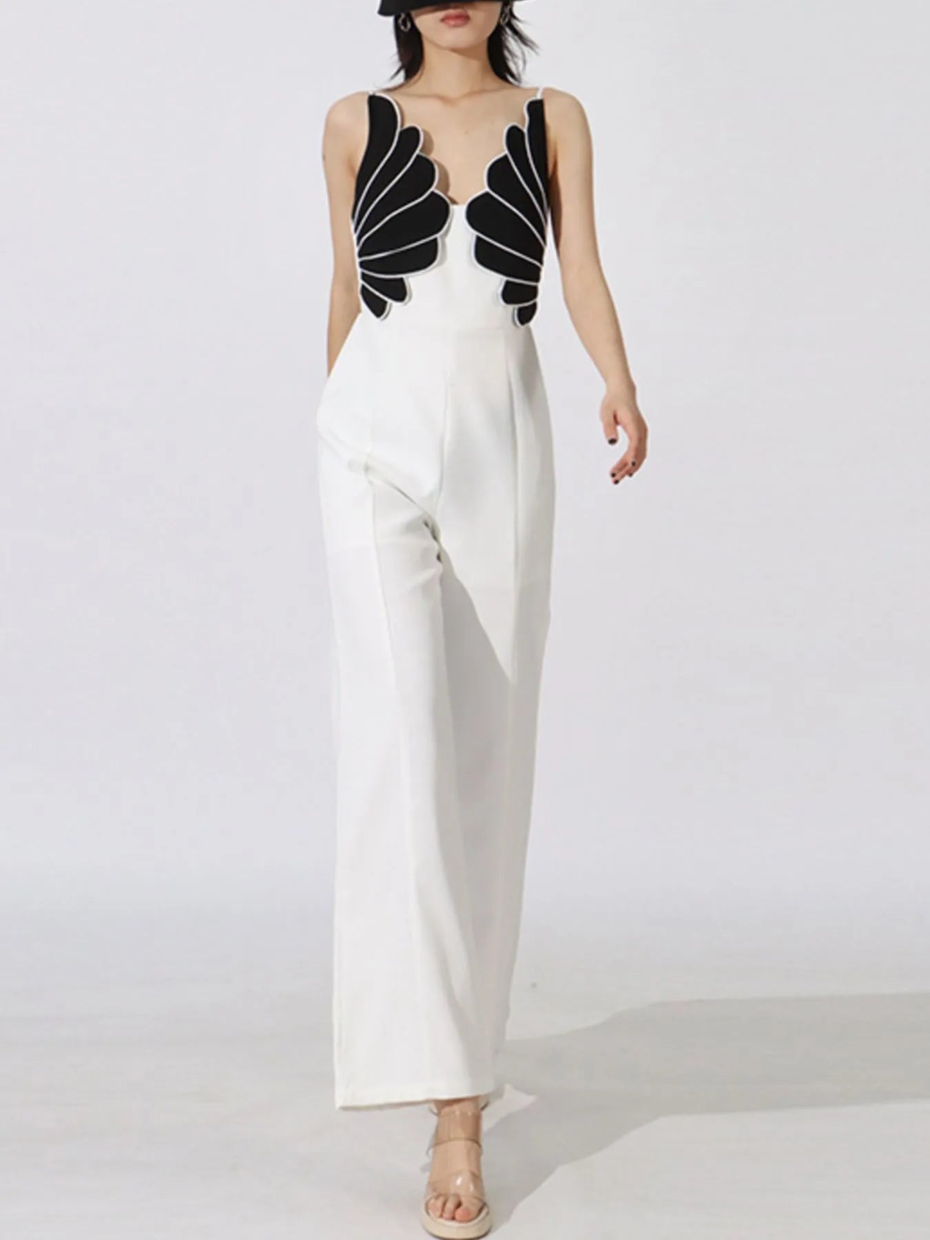 Contrast Sleeveless Wide - Leg Jumpsuit - MegaSuperStar