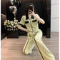 Contrast Zip Up Top and Wide - Leg Pants Set - MegaSuperStar