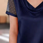 Cowl Neck Polka Dot Short Sleeve Top - MegaSuperStar