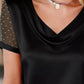Cowl Neck Polka Dot Short Sleeve Top - MegaSuperStar