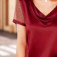 Cowl Neck Polka Dot Short Sleeve Top - MegaSuperStar