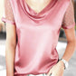 Cowl Neck Polka Dot Short Sleeve Top - MegaSuperStar