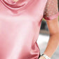 Cowl Neck Polka Dot Short Sleeve Top - MegaSuperStar