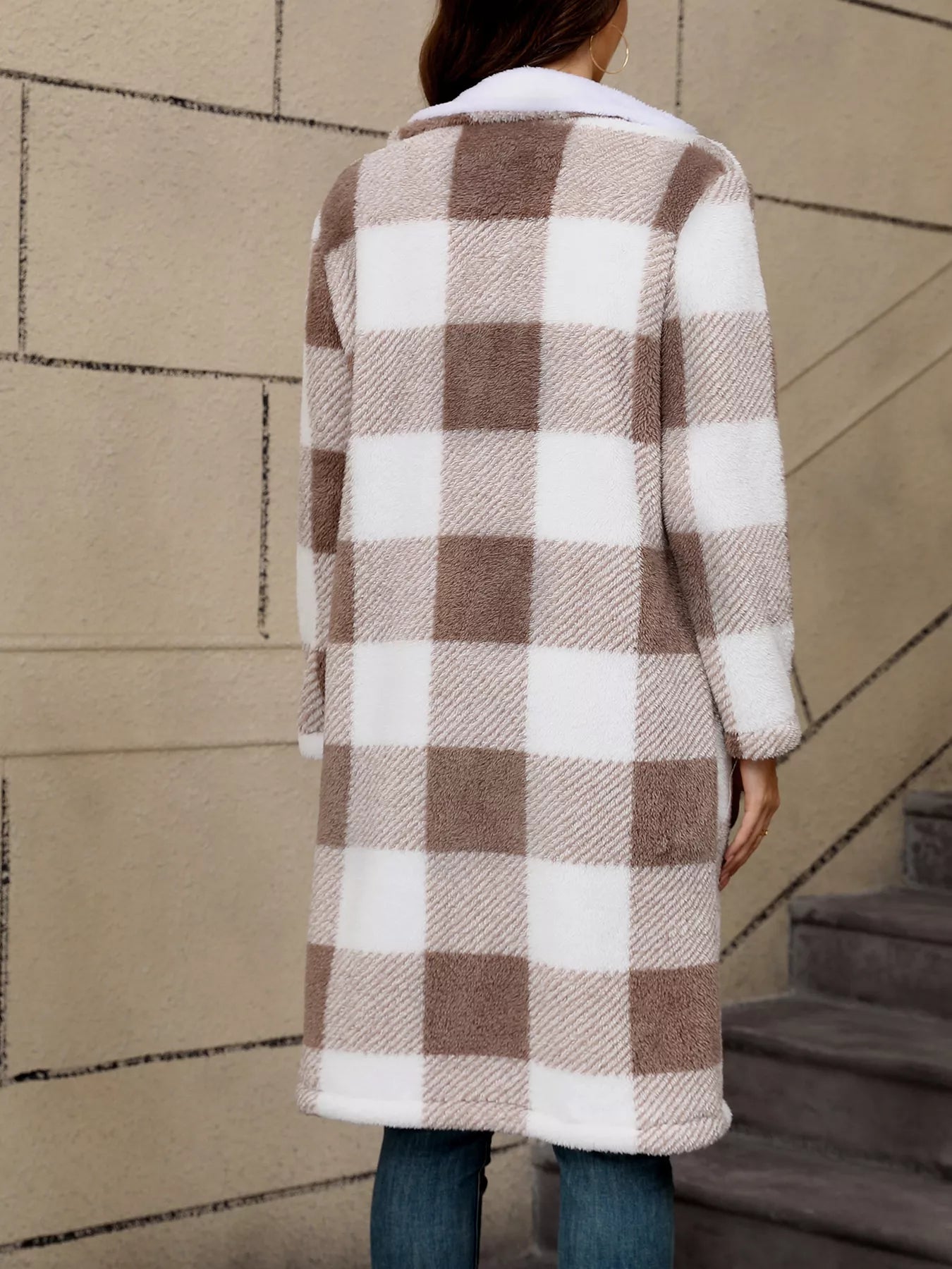 Cozy Plaid Fleece Longline Winter Coat - MegaSuperStar