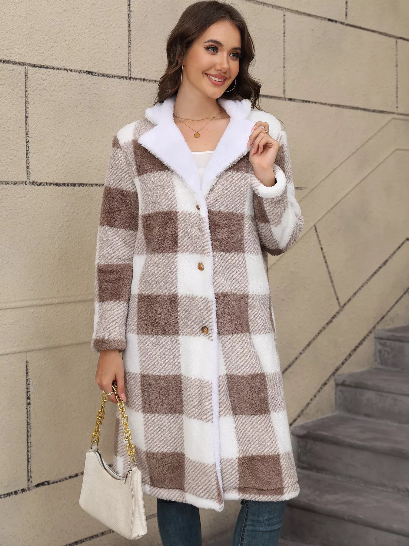 Cozy Plaid Fleece Longline Winter Coat - MegaSuperStar