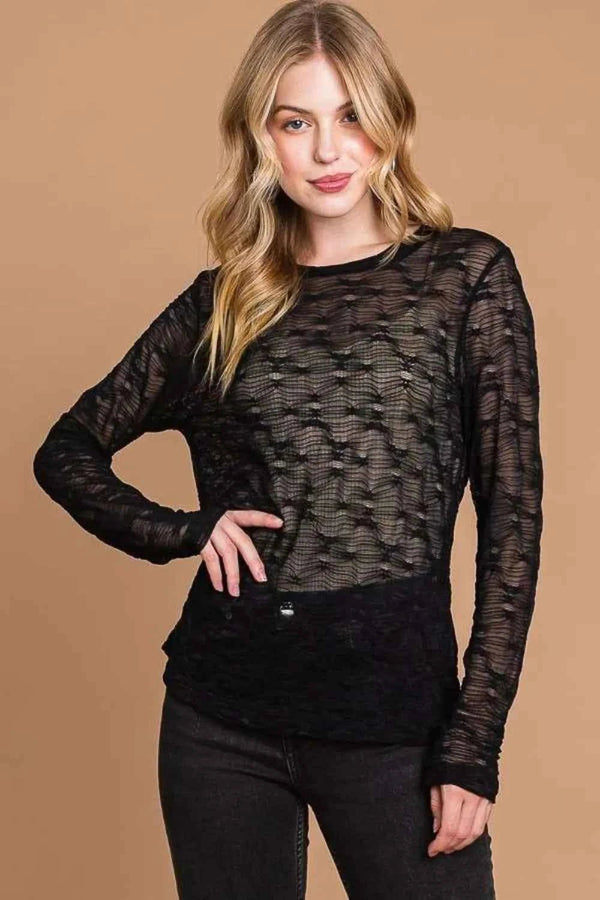 🌸 Culture Code Mesh Top Full Size Round Neck Perspective Design 🌸
