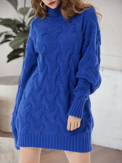 Customer styling Cable-Knit Turtleneck Sweater Dress