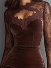 Long-Sleeve Velvet Lace Bodycon Dress thumbnail