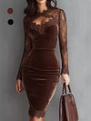 Long-Sleeve Velvet Lace Bodycon Dress thumbnail