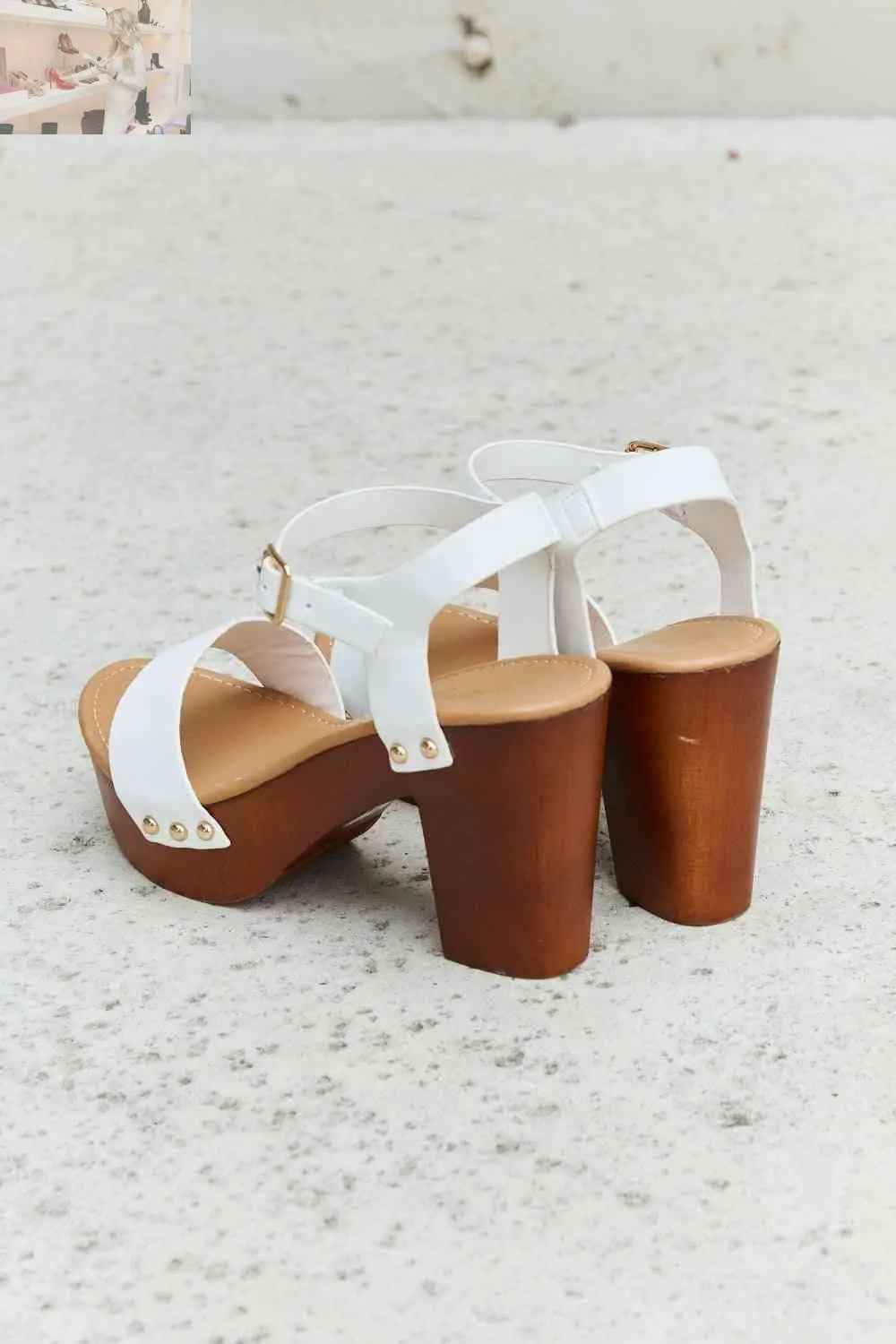 DDK Time After Time Wooden Platform Strap Heels for Stylish Comfort - MegaSuperStar