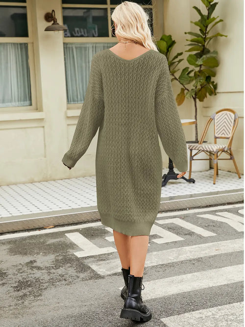 Customer styling V-Neck Long Sleeve Sweater Dress