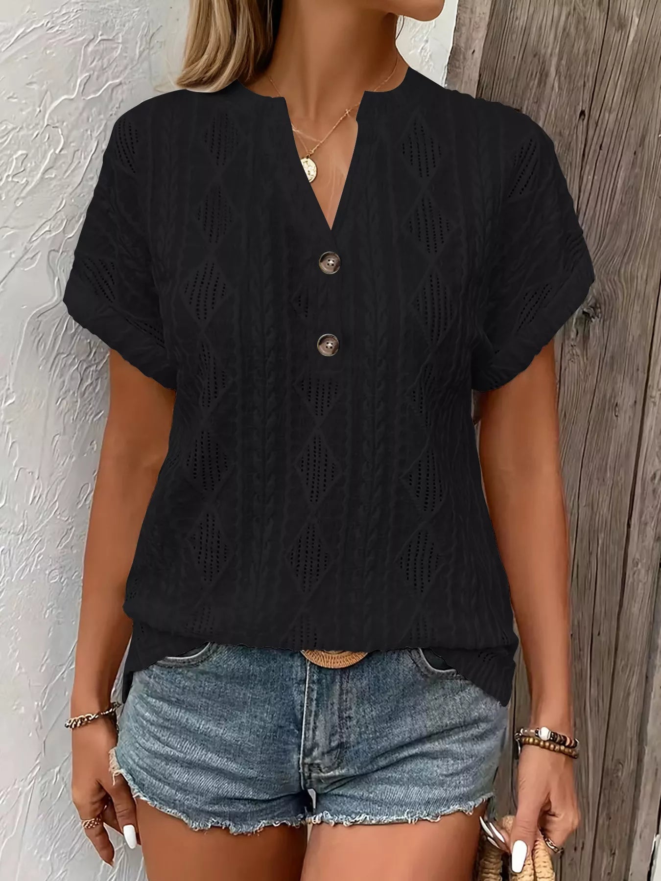 Diamond Pattern Short Sleeve Top - MegaSuperStar
