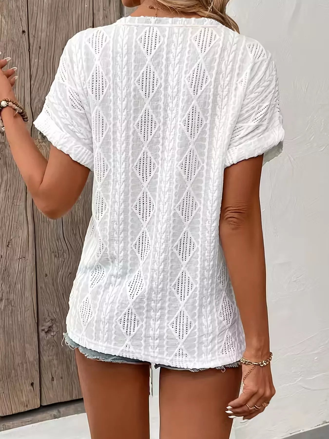 Diamond Pattern Short Sleeve Top - MegaSuperStar