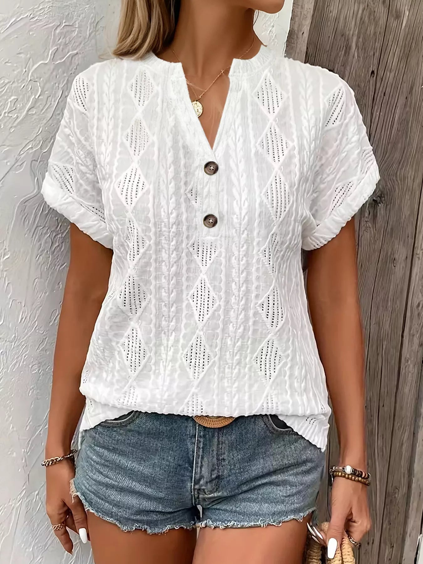 Diamond Pattern Short Sleeve Top - MegaSuperStar