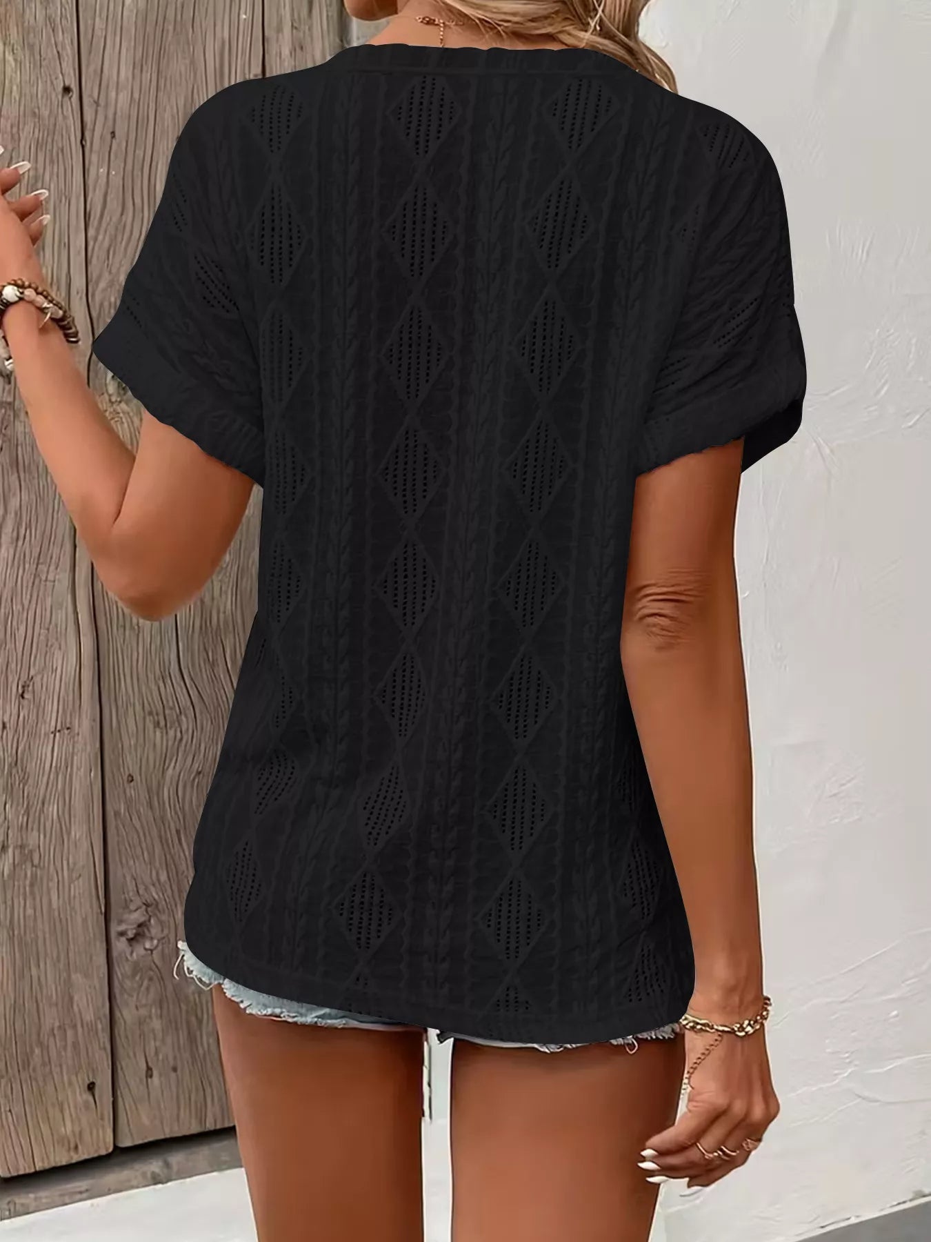 Diamond Pattern Short Sleeve Top - MegaSuperStar